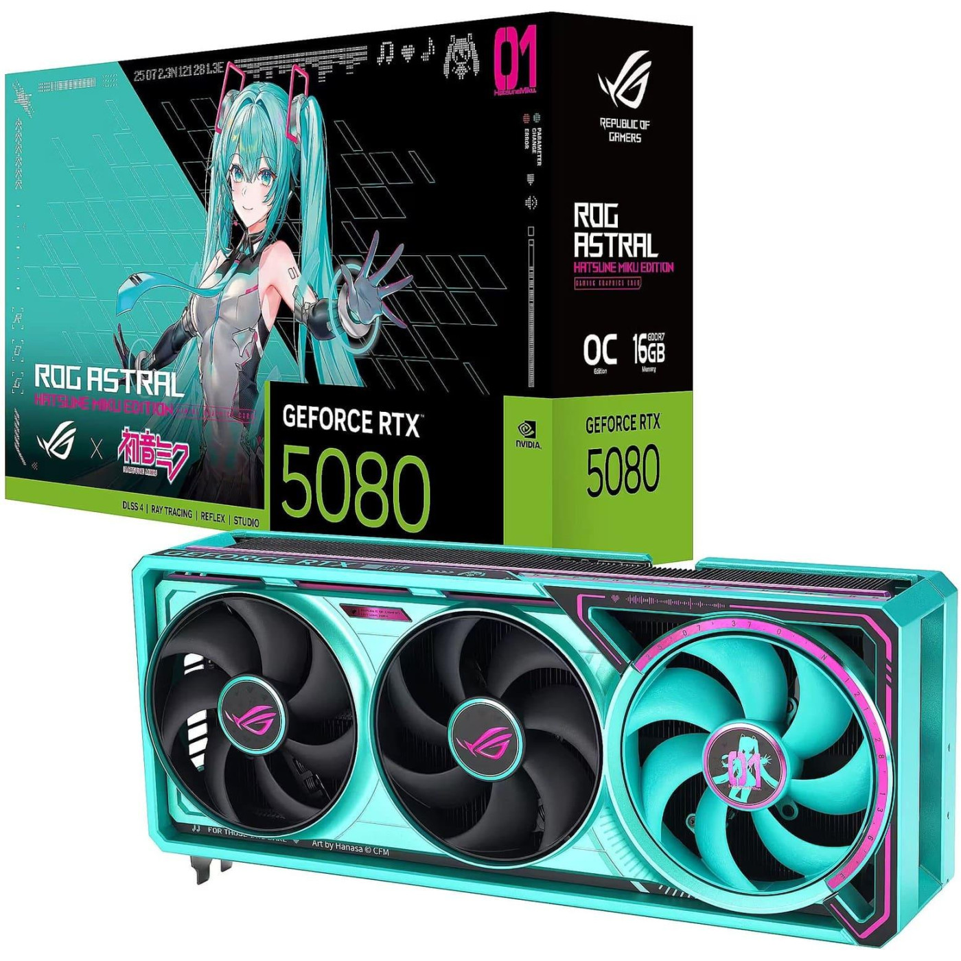 Видеокарта ASUS RTX 5080 16GB ROG Astral OС HATSUNE MIKU EDITION (ROG-ASTRAL-RTX5080-O16G-HATSUNE-MIKU-EDITION) (GDDR7, 256 bit, PCI-E v5.0 x16)