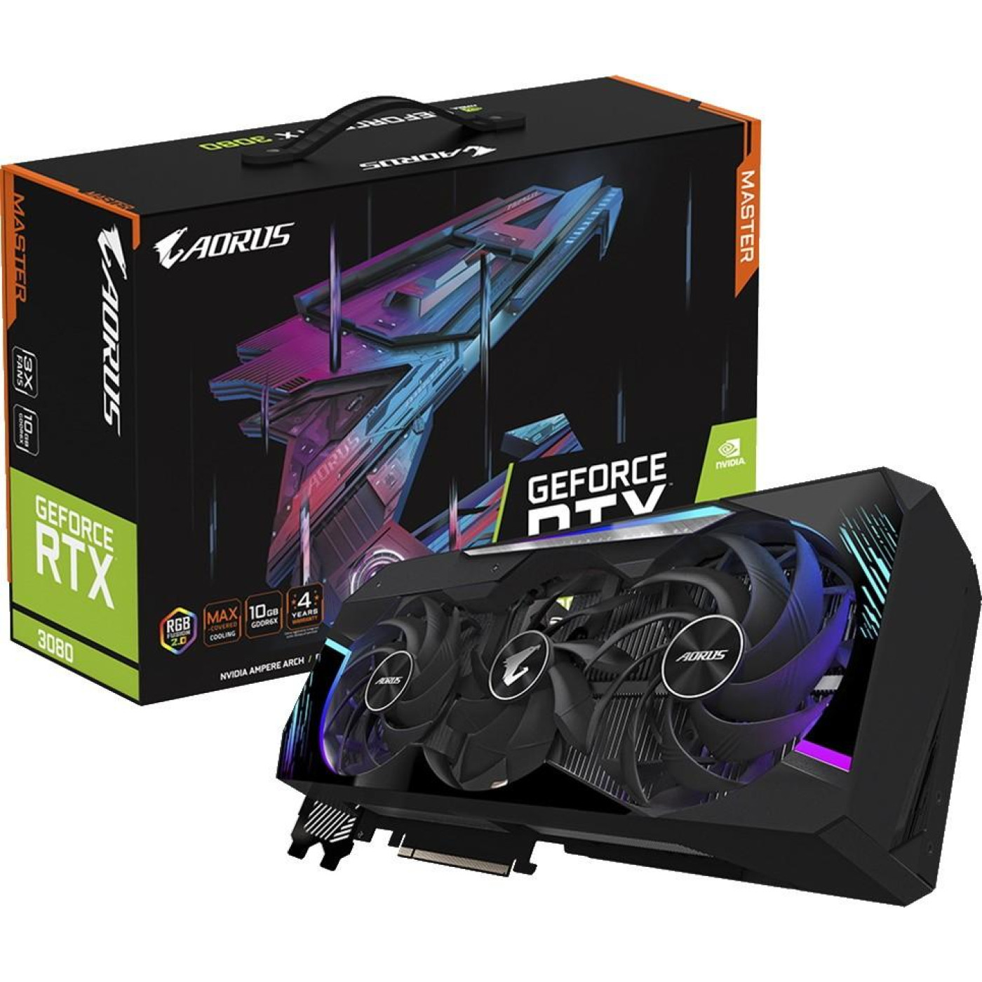 Відеокарта Gigabyte RTX 3080 10Gb Aorus Master (GV-N3080AORUS M-10GD) (GDDR6X, 320 bit, PCI-E v4.0 x16) Б/в