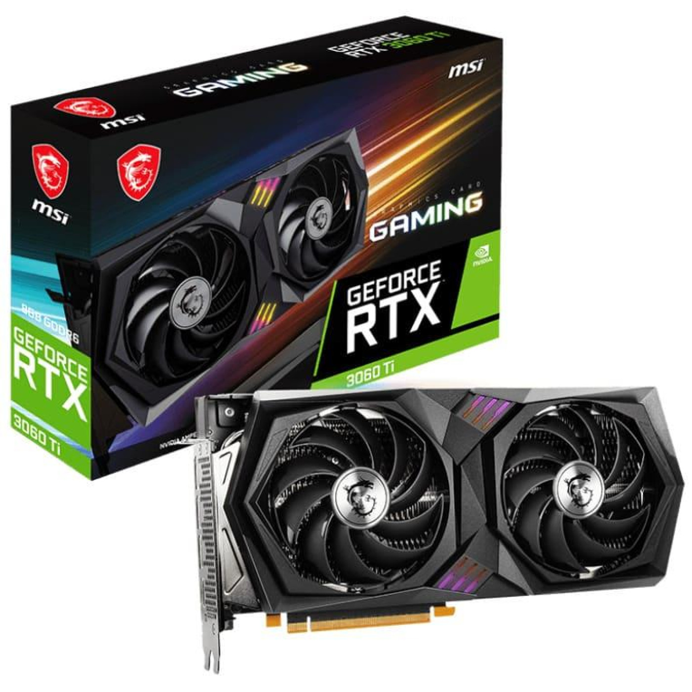 Відеокарта MSI RTX 3060Ti 8Gb Gaming LHR (GeForce RTX 3060 Ti GAMING 8G) (GDDR6, 256 bit, PCI-E v4.0 x16) Б/в