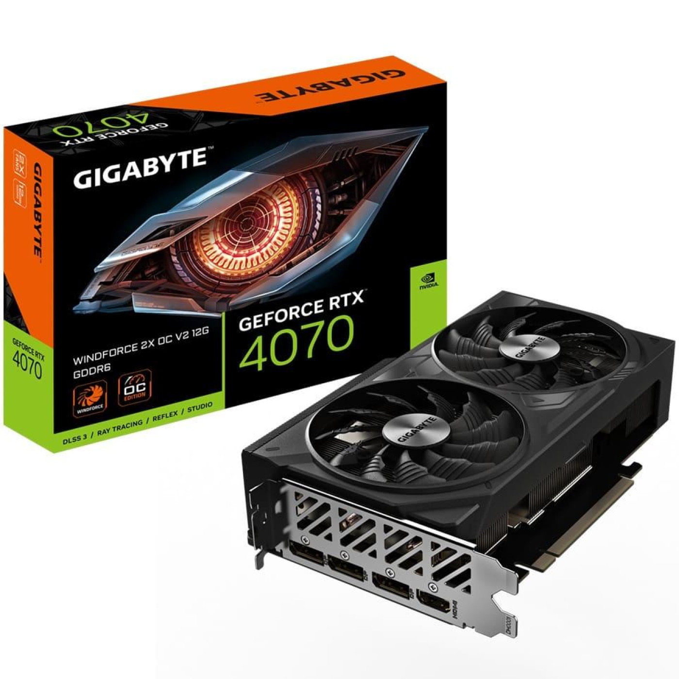 Видеокарта Gigabyte RTX 4070 12GB WINDFORCE 2X OC V2 (GV-N4070WF2OCV2-12GD) (GDDR6, 192 bit, PCI-E v4.0 x16)