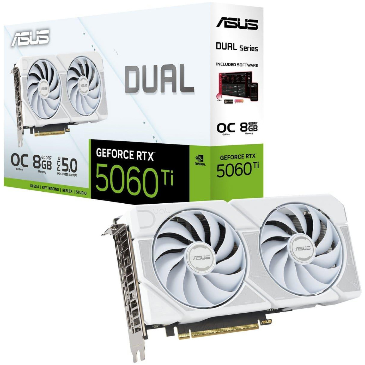 Відеокарта ASUS RTX 5060 Ti 8GB Dual OC Edition White (DUAL-RTX5060TI-O8G-WHITE) (GDDR7, 128 bit, PCI-E v5.0 x8)