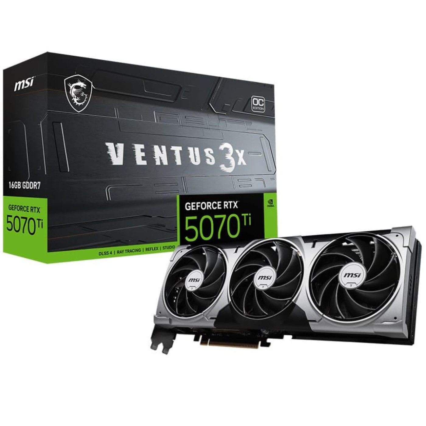 Відеокарта MSI RTX 5070 Ti 16Gb VENTUS 3X OC (RTX 5070 Ti 16G VENTUS 3X OC) (GDDR7, 256 bit, PCI-E v5.0 x16)