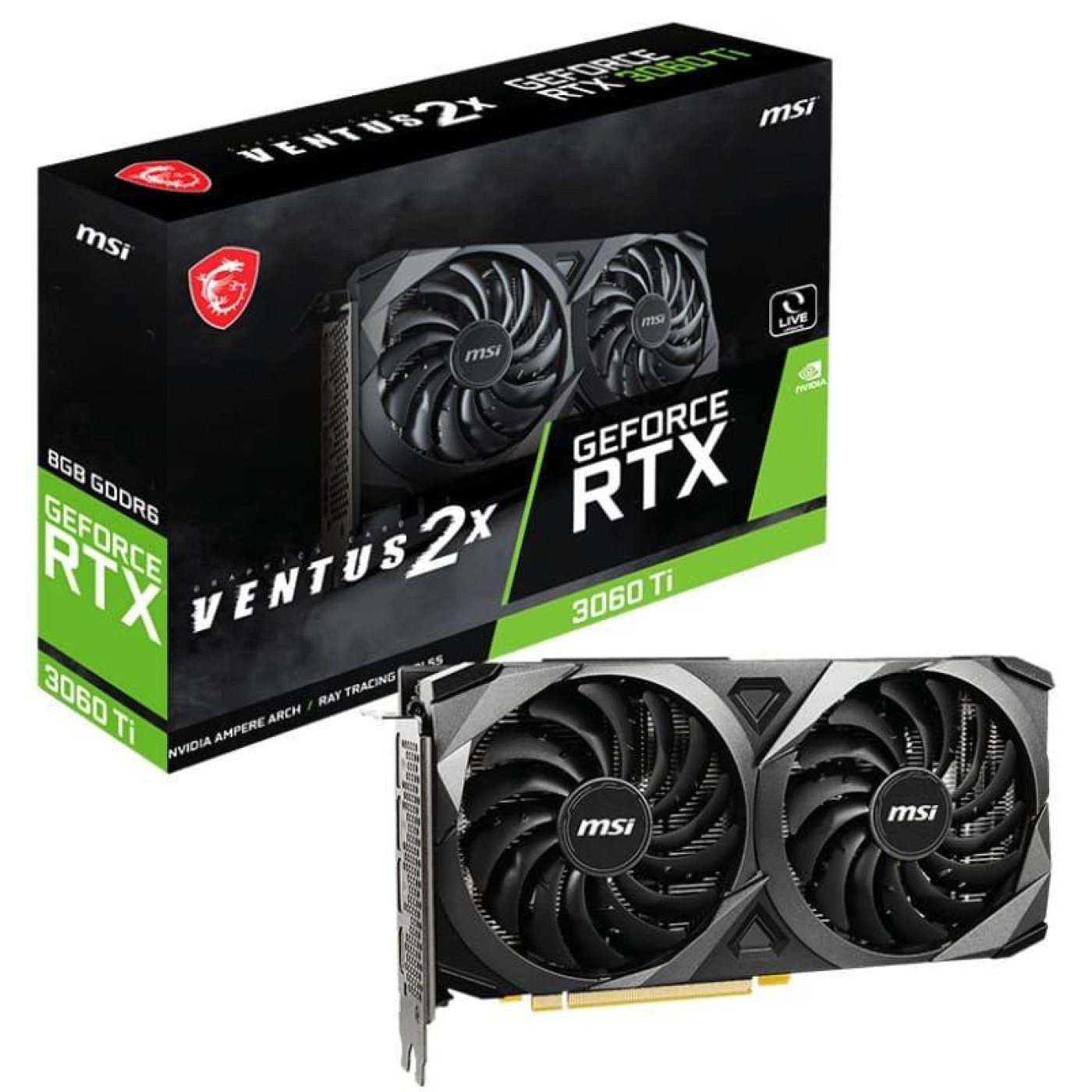 Відеокарта MSI RTX 3060 Ti 8GB Ventus 2X V1 LHR (RTX 3060 Ti VENTUS 2X 8G V1 LHR) ( 256 bit, PCI-E v4.0 x16) FR