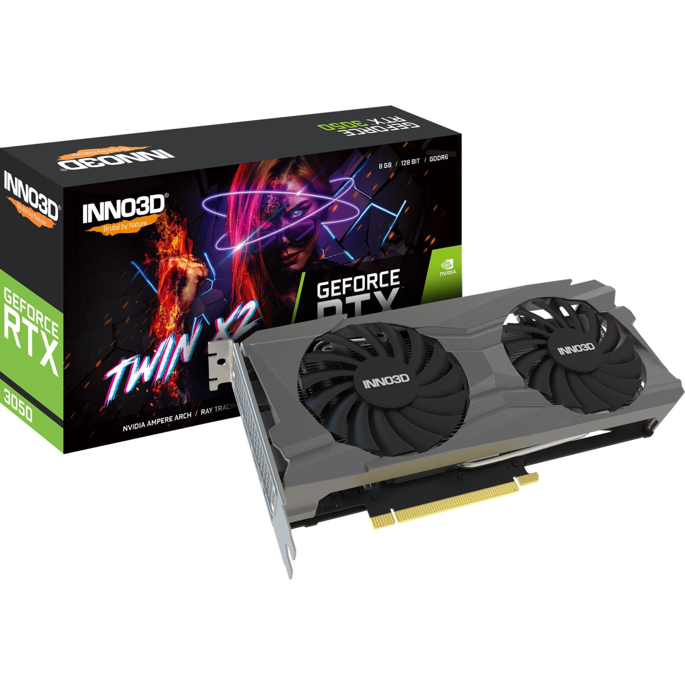 Видеокарта Inno3D RTX 3050 8Gb Twin X2 (N30502-08D6-1190VA42) (GDDR6, 128 bit, PCI-E 4.0 x8)