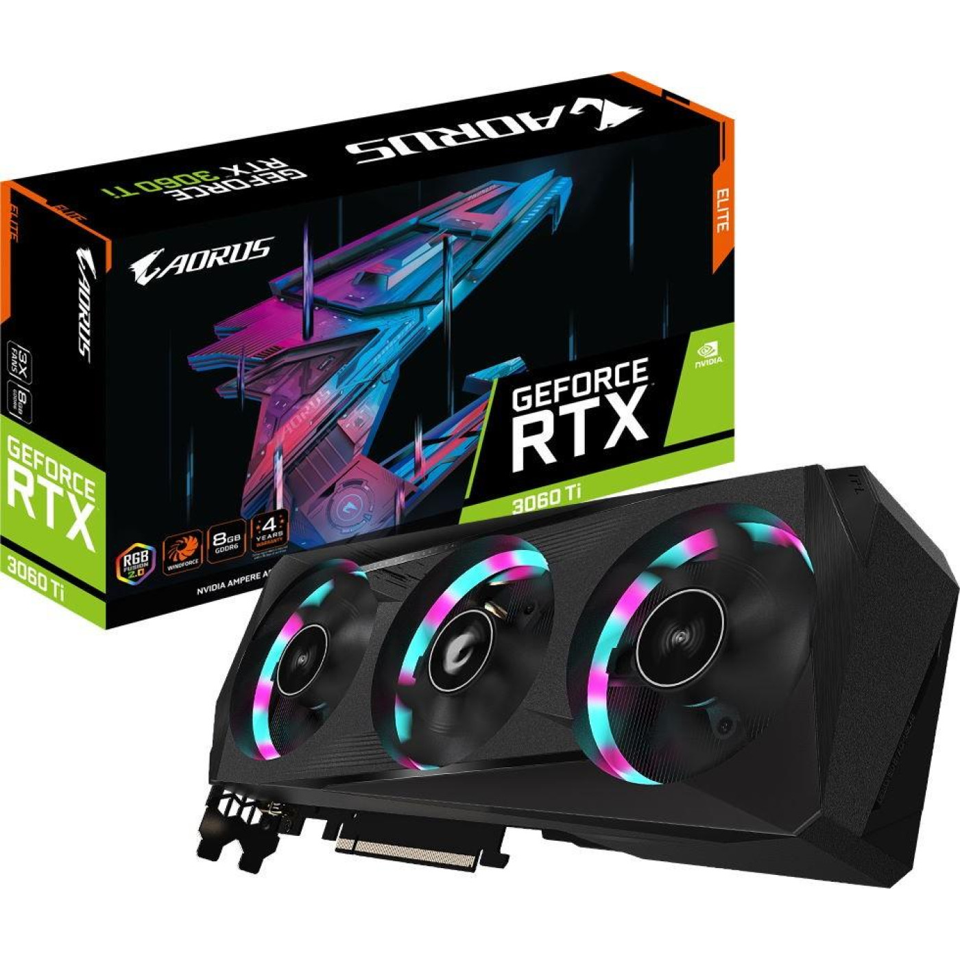 Відеокарта Gigabyte RTX 3060Ti 8GB Aorus Elite (GV-N306TAORUS E-8GD) (GDDR6, 256 bit, PCI-E v4.0 x16) Б/в