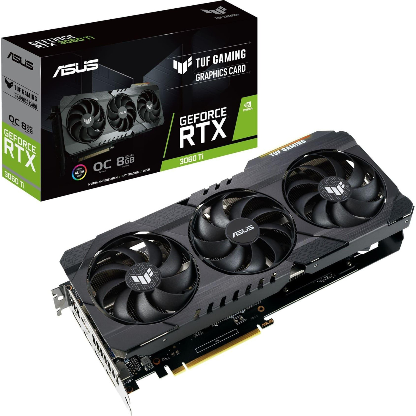 Видеокарта ASUS RTX 3060Ti 8Gb TUF Gaming OC (TUF-RTX3060TI-O8G-GAMING) (GDDR6, 256 bit, PCI-E v4.0 x16) Б/у