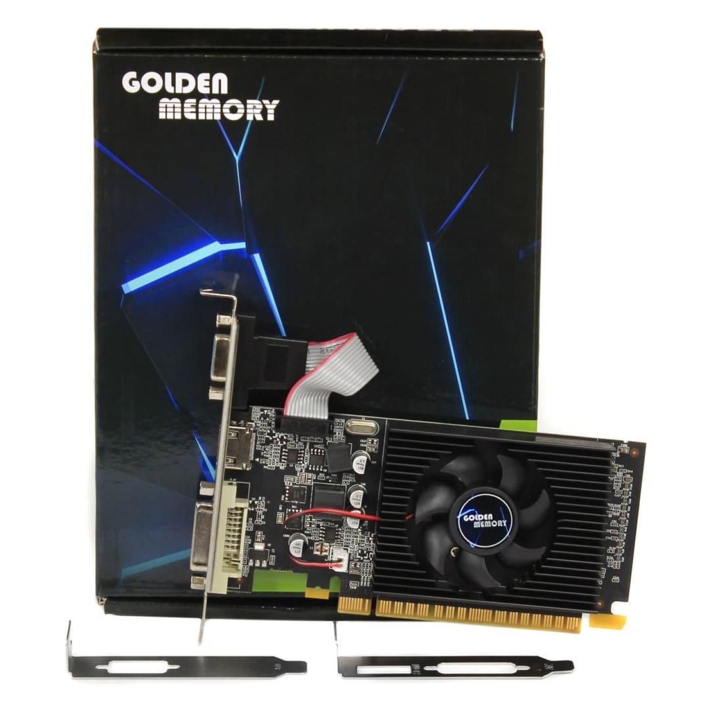 Видеокарта Golden Memory GT 710 2Gb GDDR3, 64-bit, VGA/DVI/HDMI, 954/1600 MHz, Low Profile (GT710D32G64BIT) (GDDR3, 64 bit, PCI-E 2.0 x16)