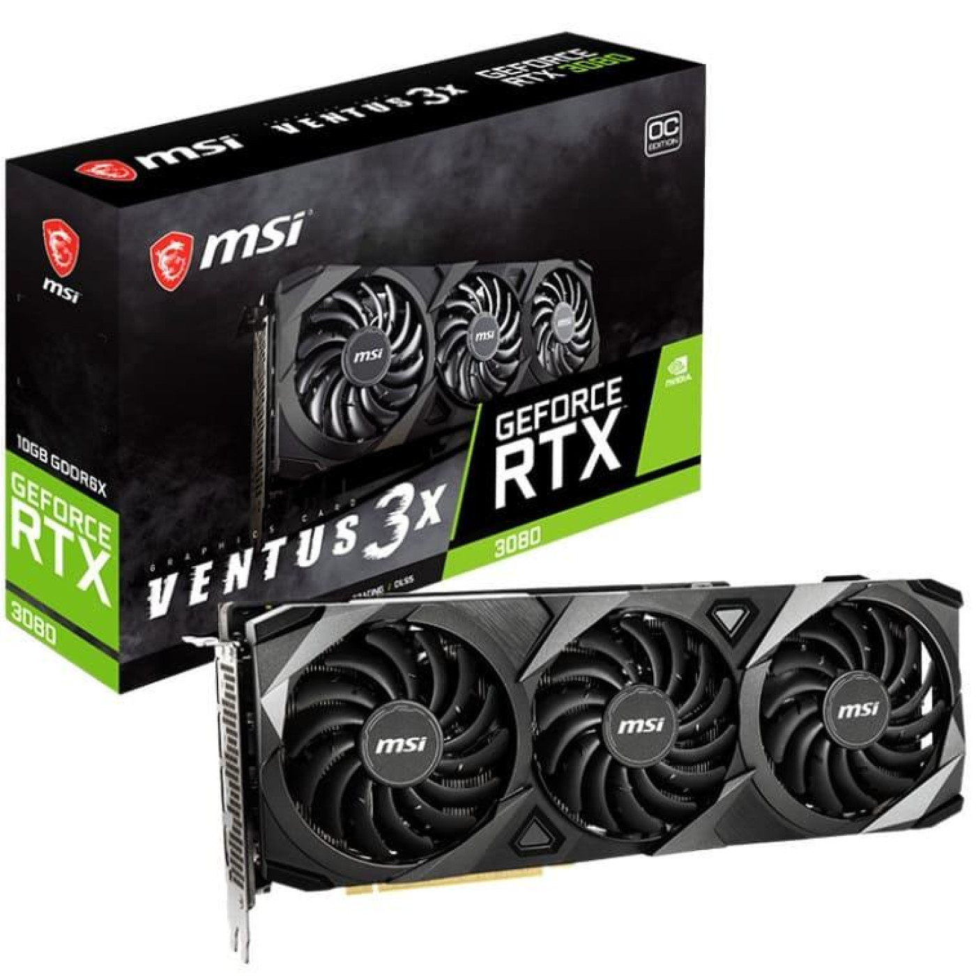 Відеокарта MSI RTX 3080 10Gb Ventus 3X OC (GeForce RTX 3080 VENTUS 3X 10G OC) (RTX 3080 VENTUS 3X 10G OC) (GDDR6X, 320 bit, PCI-E v4.0 x16) Б/в