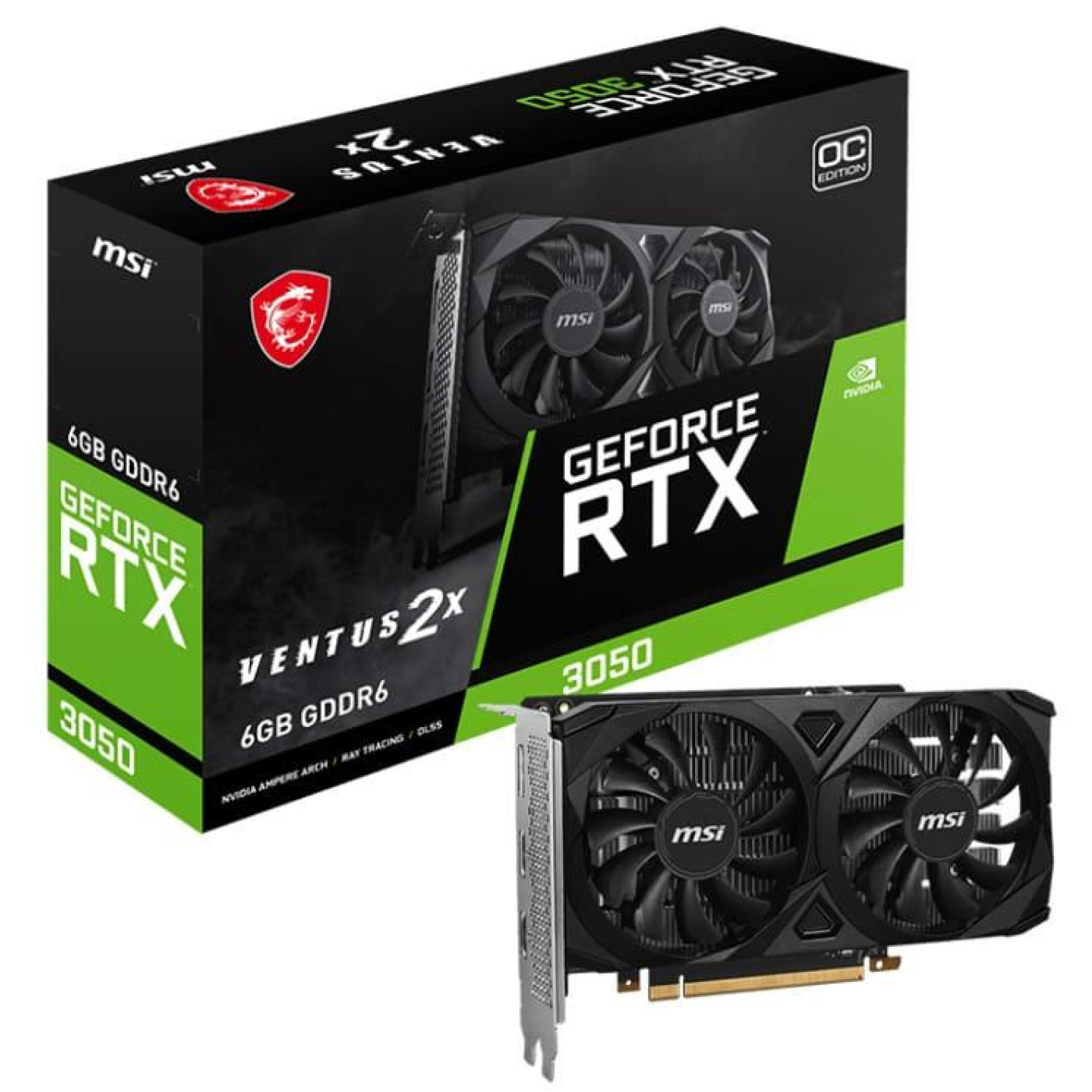 Відеокарта MSI RTX 3050 6G VENTUS 2X OC (RTX 3050 VENTUS 2X 6G OC) (GDDR6, 96 bit, PCI-E v4.0 x8) Б/в
