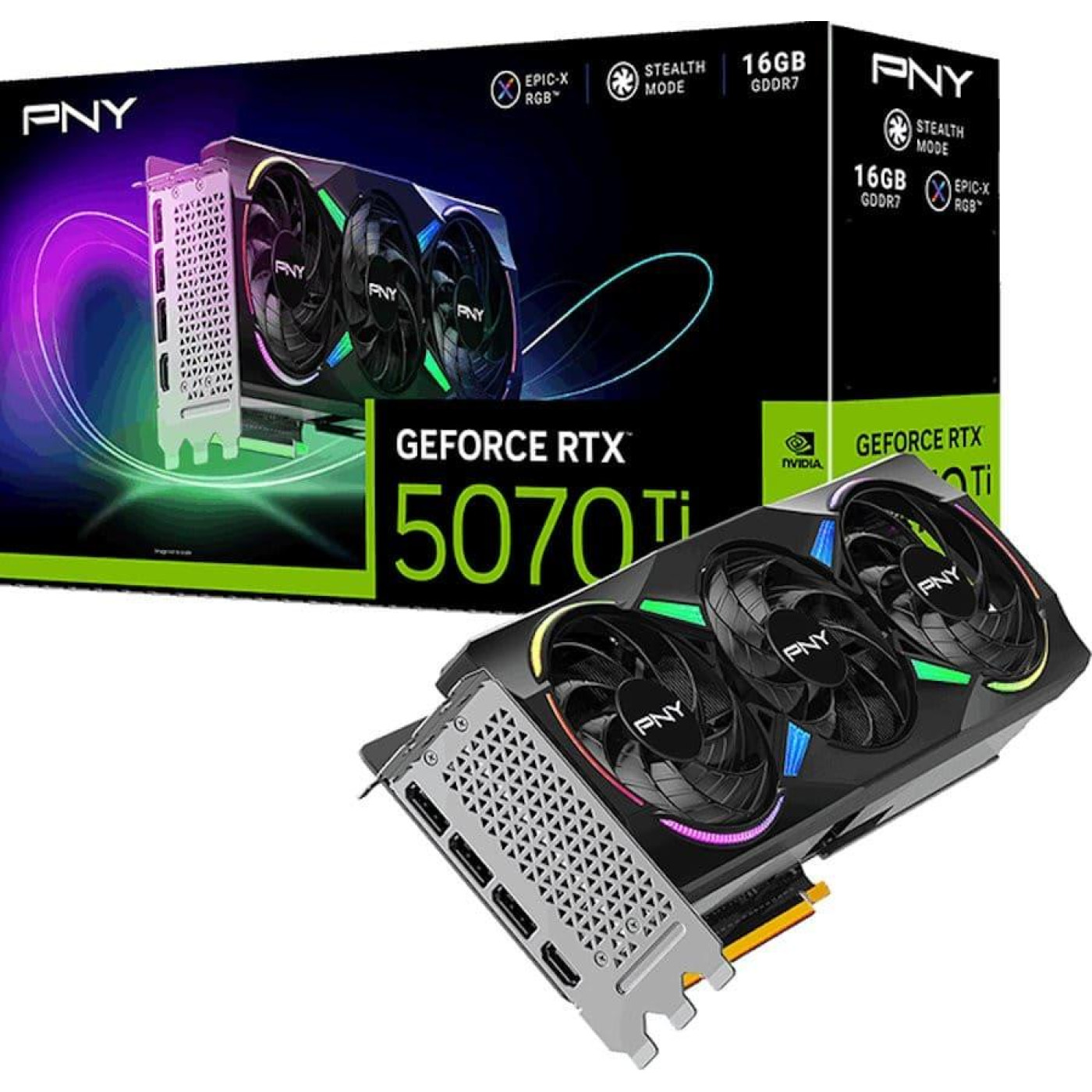 Видеокарта PNY RTX 5070 Ti 16Gb ARGB EPIC-X RGB Overclocked Triple Fan (VCG5070T16TFXXPB1-O) (GDDR7, 256 bit, PCI-E v5.0 x16)