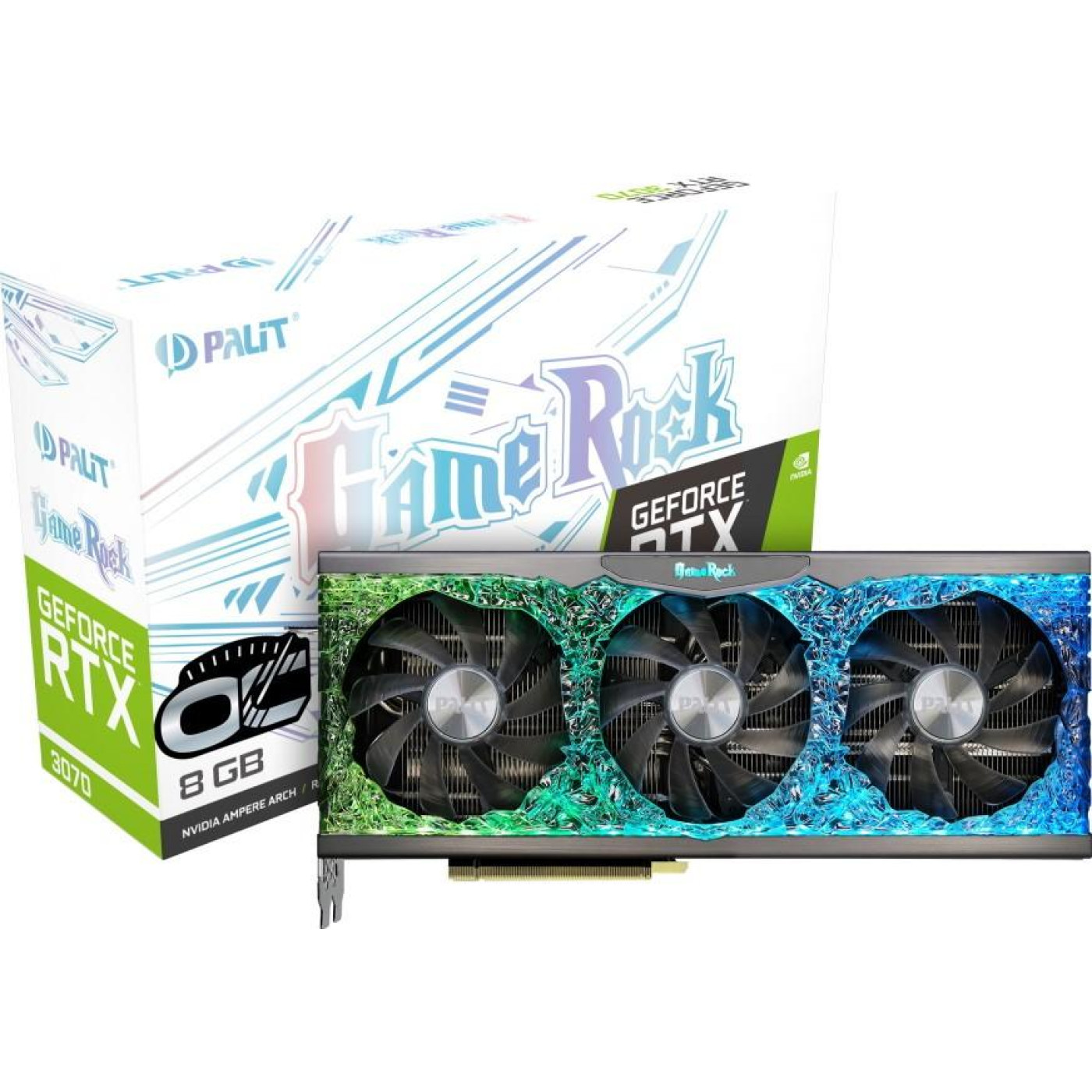 Видеокарта Palit RTX 3070 8Gb GameRock OC (NE63070H19P2-1040G) (GDDR6, 256 bit, PCI-E v4.0 x16) Б/у,U1