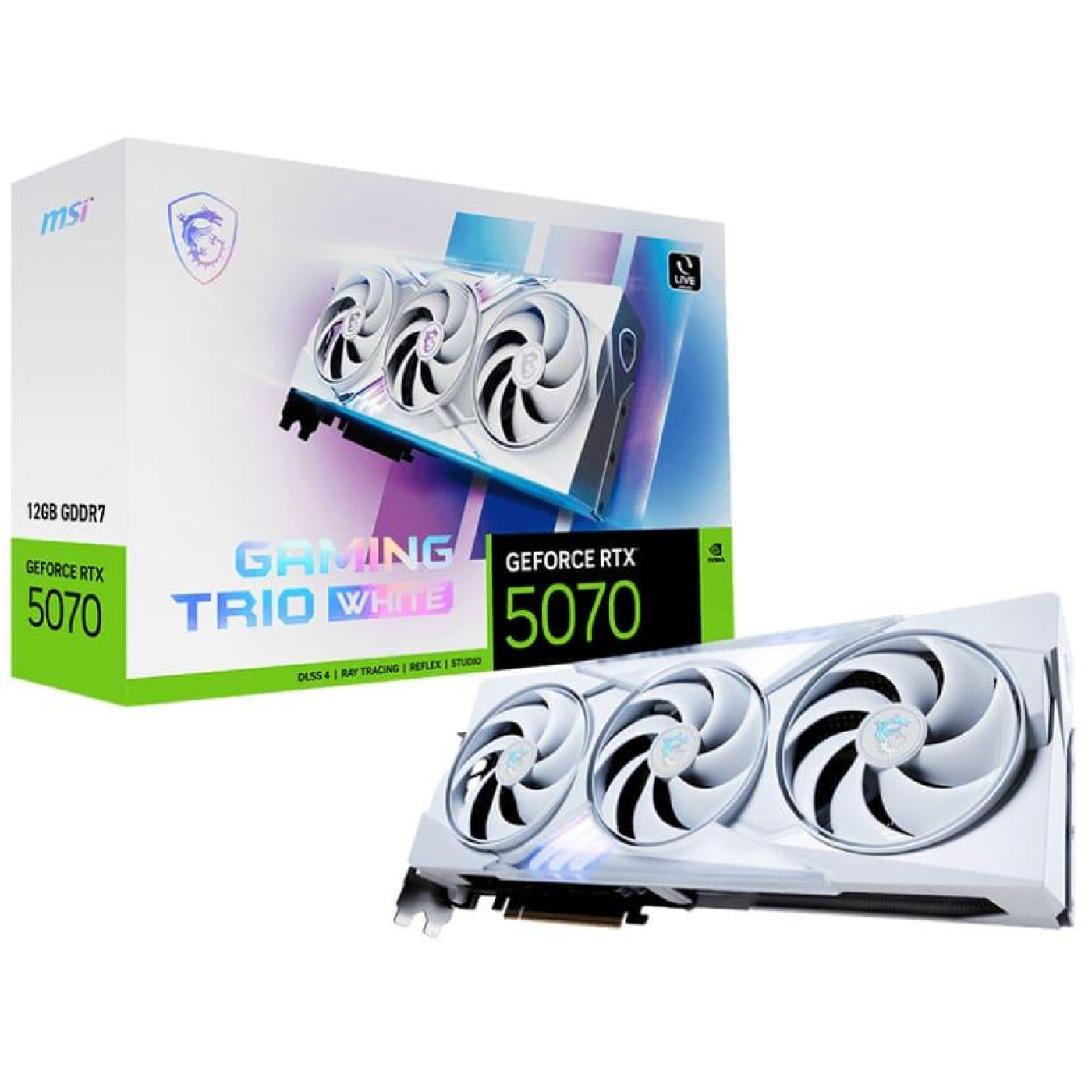 Видеокарта MSI RTX 5070 12G GAMING TRIO WHITE (RTX 5070 12G GAMING TRIO WHITE) (GDDR7, 192 bit, PCI-E v5.0 x16)