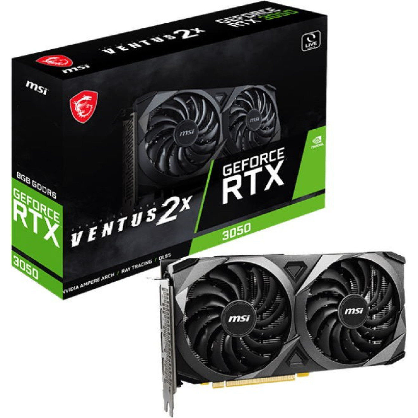 Відеокарта MSI RTX 3050 8Gb VENTUS 2X (RTX 3050 VENTUS 2X 8G) (GDDR6, 128 bit, PCI-E v4.0) Б/в