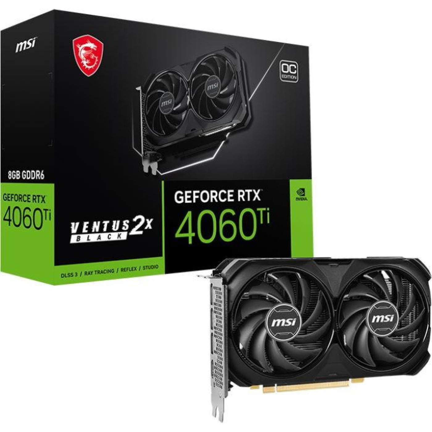 Відеокарта MSI RTX 4060 Ti 8Gb VENTUS 2X BLACK OC (RTX 4060 Ti VENTUS 2X BLACK 8G OC) (GDDR6, 128 bit, PCI-E v4.0) Б/в