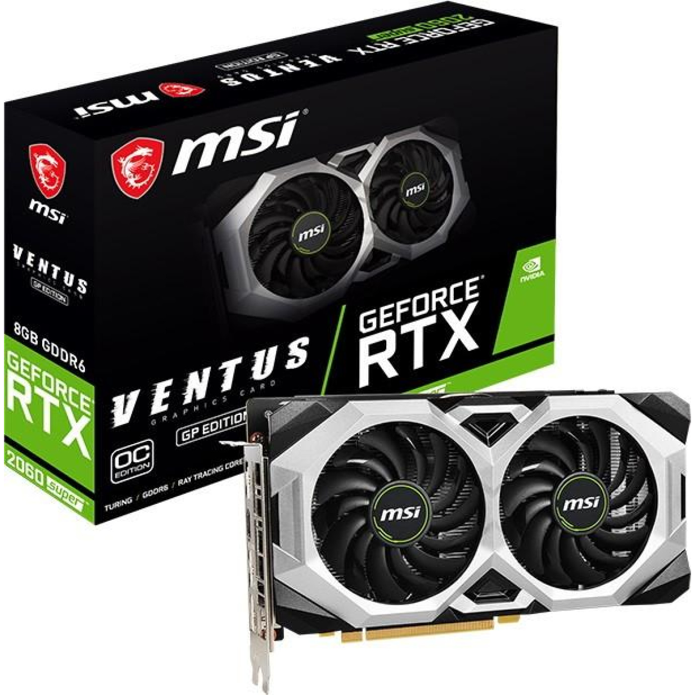 Видеокарта MSI RTX 2060 8Gb Super Ventus GP OC (GeForce RTX 2060 SUPER VENTUS GP OC) (GDDR6, 256 bit, PCI-E v3.0) Б/у