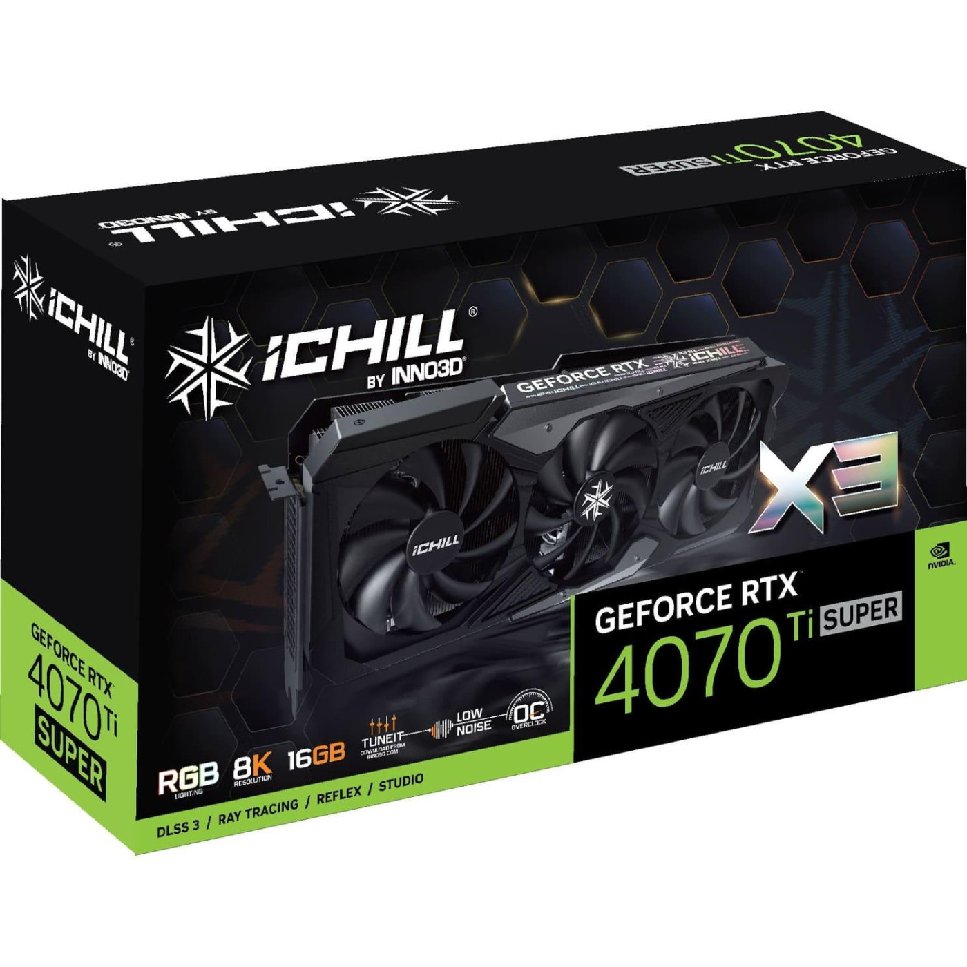 Видеокарта Inno3D RTX 4070 Ti SUPER ICHILL X3 16GB (C407TS3-166XX-186148H) (GDDR6X, 256 bit, PCI-E 4.0 x16)