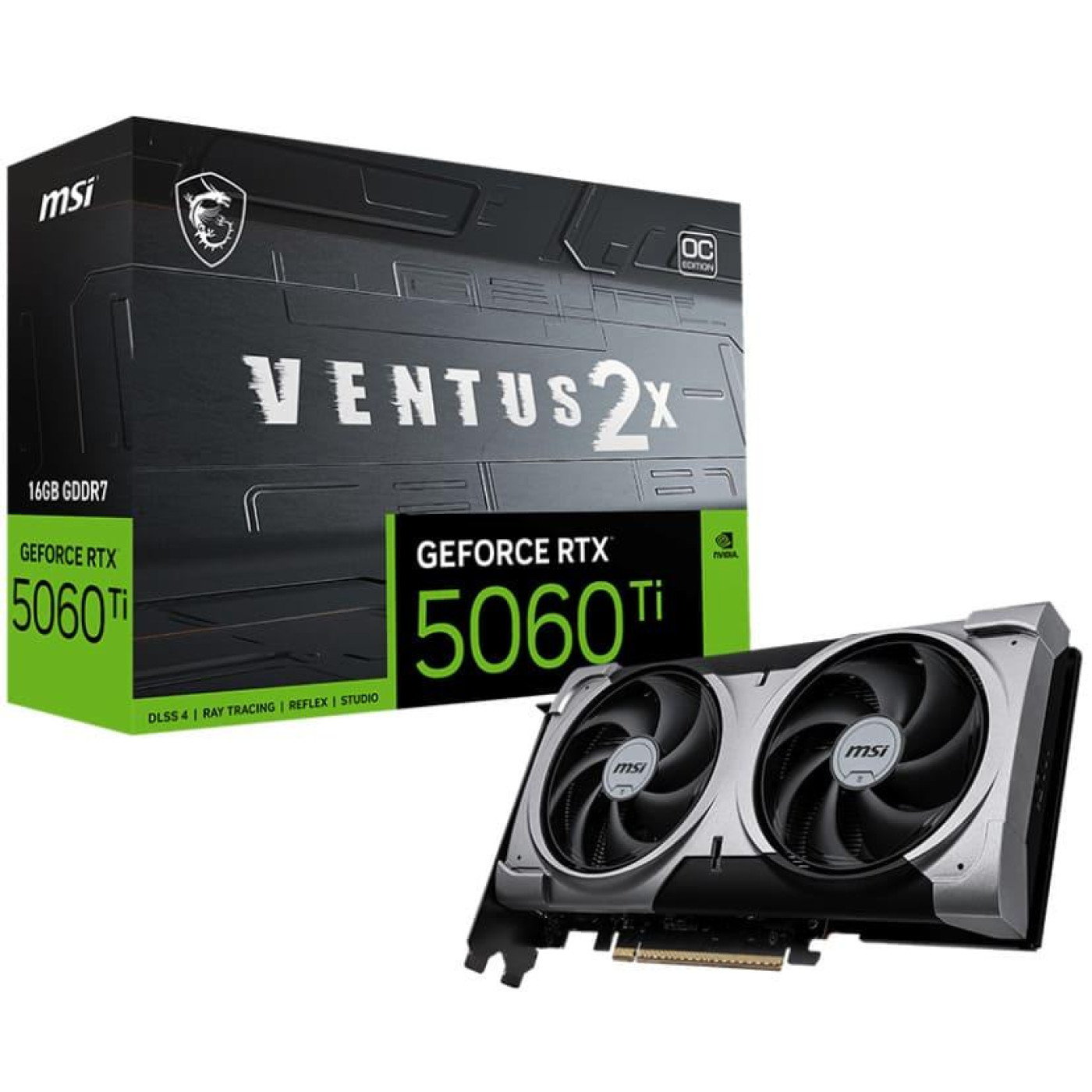 Відеокарта MSI RTX 5060 Ti 16G VENTUS 2X OC PLUS (RTX 5060 Ti 16G VENTUS 2X OC PLUS) (GDDR7, 128 bit, PCI-E v5.0 x8)