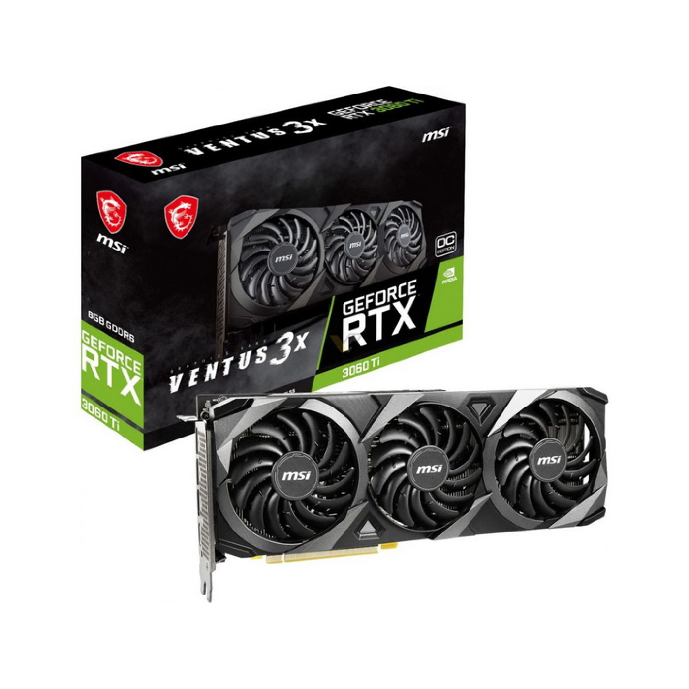 Відеокарта MSI RTX 3060Ti 8Gb Ventus 3X OC (GeForce RTX 3060 Ti VENTUS 3X OC) (GDDR6, 256 bit, PCI-E v4.0 x16) Б/в