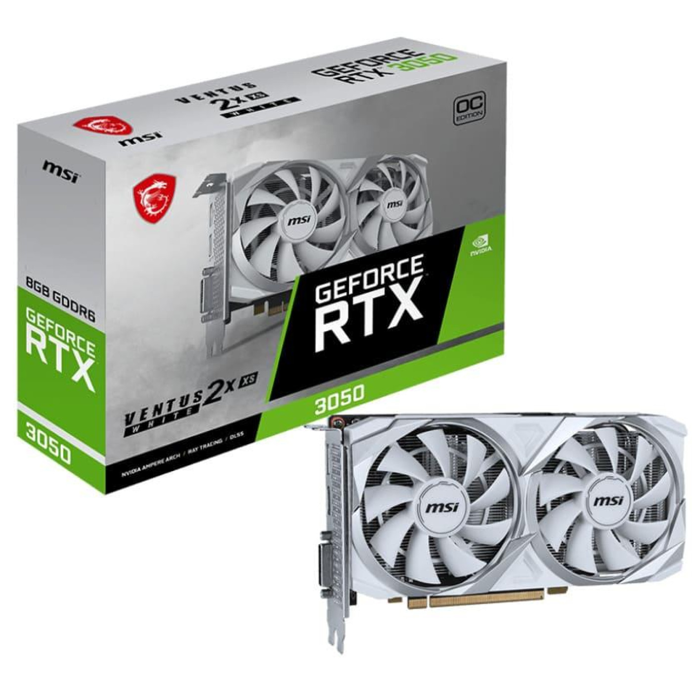 Видеокарта MSI RTX 3050 8GB VENTUS 2X XS WHITE OC (RTX 3050 VENTUS 2X XS WH 8G OC) (GDDR6, 128 bit, PCI-E v4.0 x8)