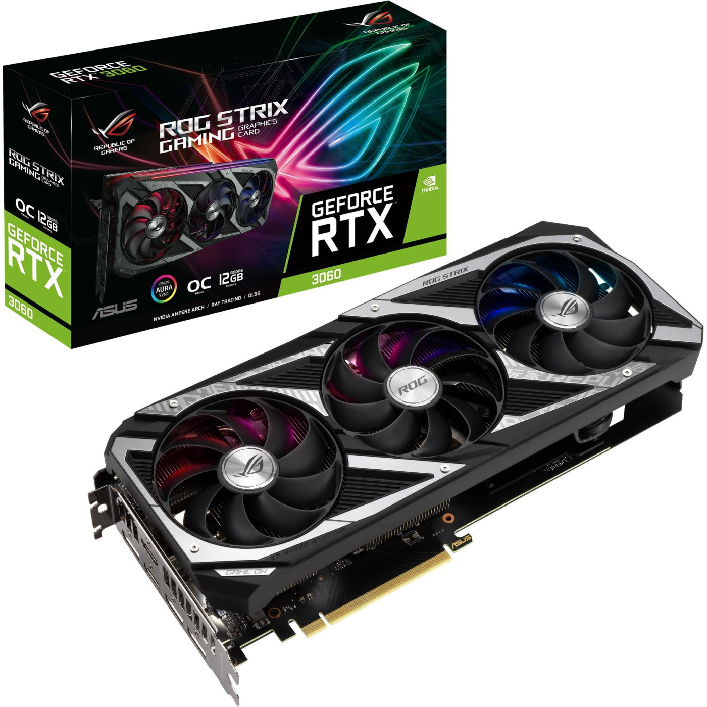 Видеокарта ASUS RTX 3060 12Gb ROG Strix Gaming OC (ROG-STRIX-RTX3060-O12G-GAMING) (GDDR6, 192 bit, PCI-E v4.0 x16) Б/у