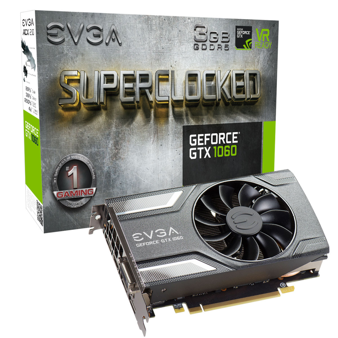 Видеокарта EVGA GTX 1060 3Gb SC GAMING ACX 2.0 (03G-P4-6162-KR) (GDDR5, 192 bit, PCI-E 3.0 x16) Б/у