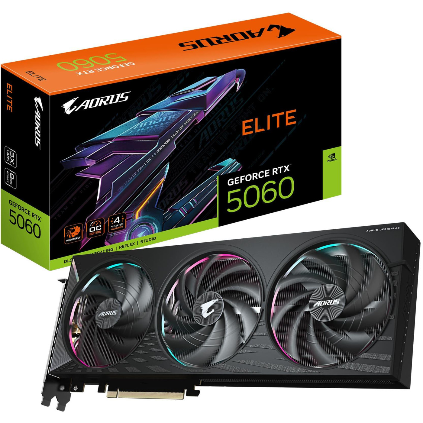 Відеокарта Gigabyte RTX 5060 8G AORUS ELITE (GV-N506TWF2OC-8GD) (GV-N5060AORUS E-8GD) (GDDR7, 128 bit, PCI-E v5.0 x16)