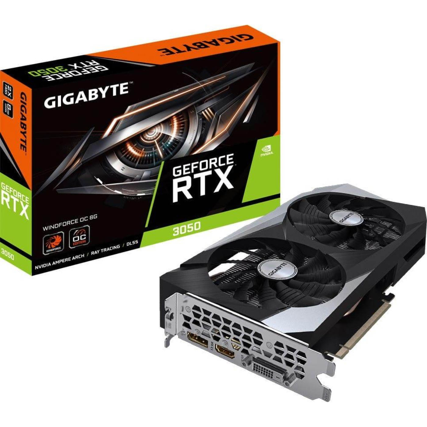 Відеокарта Gigabyte RTX 3050 8GB WindForce OC (GV-N3050WF2OC-8GD) (GDDR6, 128 bit, PCI-E v4.0 x8) Б/в