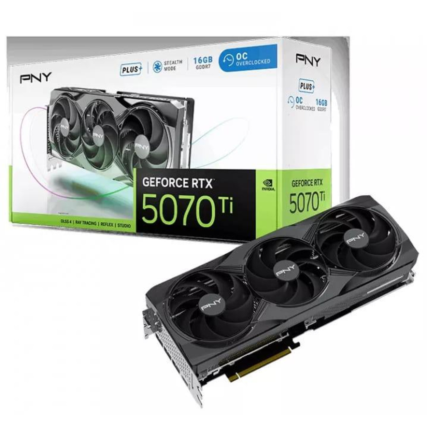 Видеокарта PNY RTX 5070 Ti 16GB Overclocked Triple Fan Plus (VCG5071T16TFXPB1-O) (GDDR7, 256 bit, PCI-E v5.0 x16)