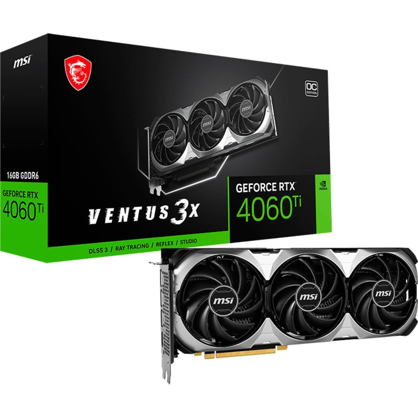 Відеокарта MSI RTX 4060 Ti 16Gb VENTUS 3X OC (RTX 4060 Ti VENTUS 3X 16G OC) (GDDR6, 128 bit, PCI-E v4.0 x8) Б/в