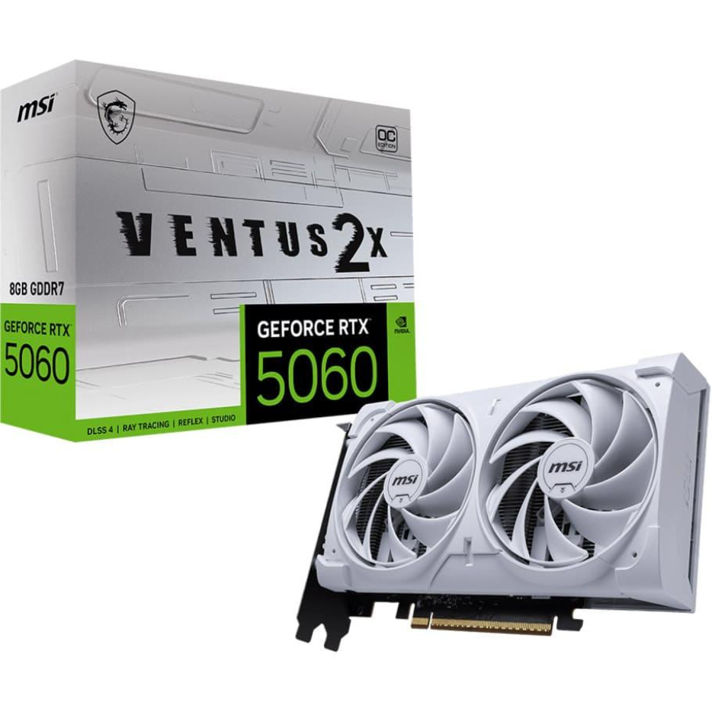 Відеокарта MSI RTX 5060 8G VENTUS 2X OC WHITE (RTX 5060 8G VENTUS 2X OC WHITE) (GDDR7, 128 bit, PCI-E v5.0 x16)