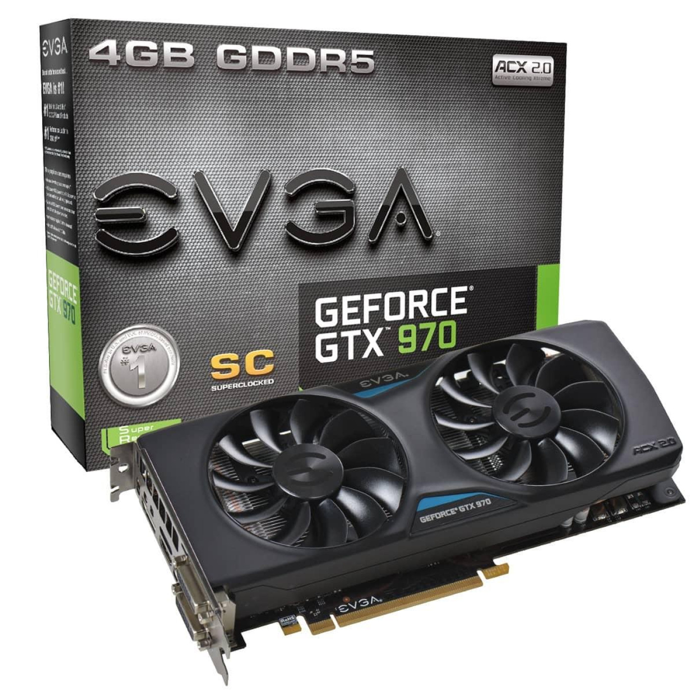 Видеокарта EVGA GTX 970 4Gb ACX 2.0 (04G-P4-2974-KR) (GDDR5, 256 bit, PCI-E 3.0) Б/у