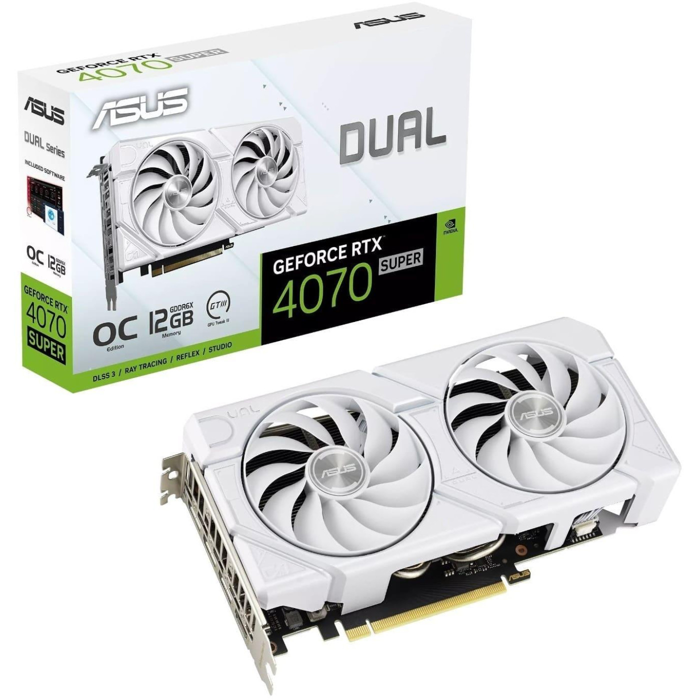 Видеокарта ASUS RTX 4070 SUPER 12GB EVO OC WHITE (DUAL-RTX4070S-O12G-EVO-WHITE) (GDDR6X, 192 bit, PCI-E 4.0 x16)