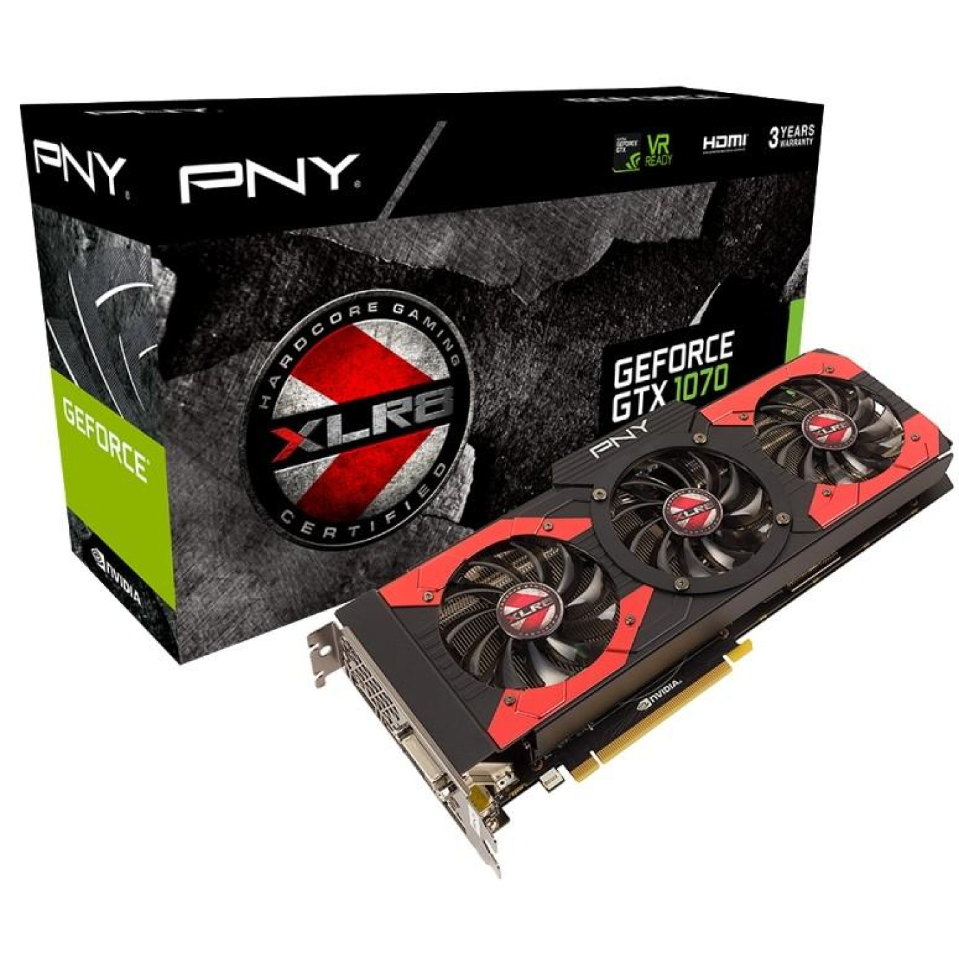 Видеокарта PNY GTX 1070 8Gb XLR8 OC (VCGGTX10708XGPB-OC) (GDDR5, 256 bit, PCI-E 3.0 x16) Б/у