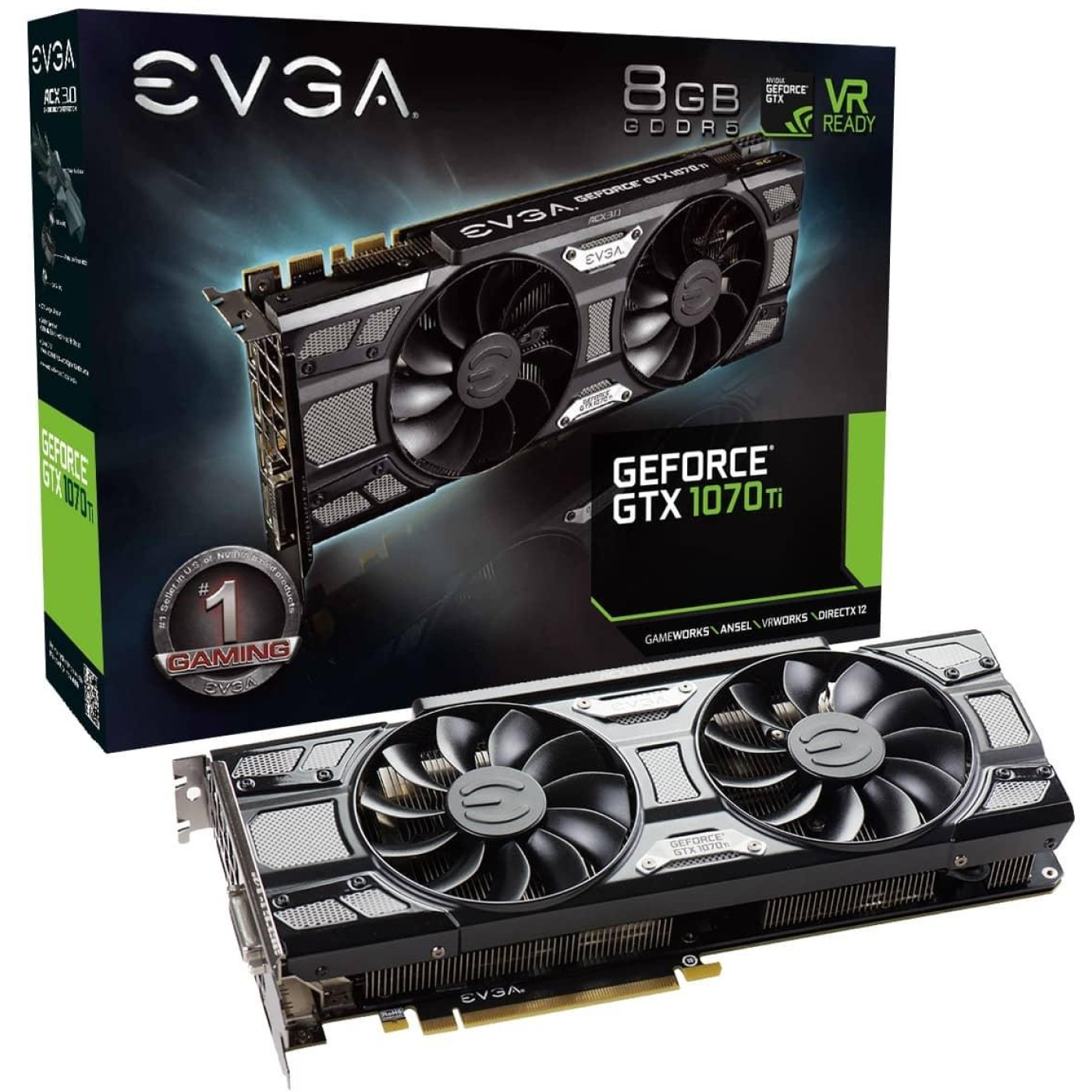 Видеокарта EVGA GTX 1070Ti SC GAMING (08G-P4-5671-KR) (GDDR5, 256 bit, PCI-E 3.0 x16) Б/у