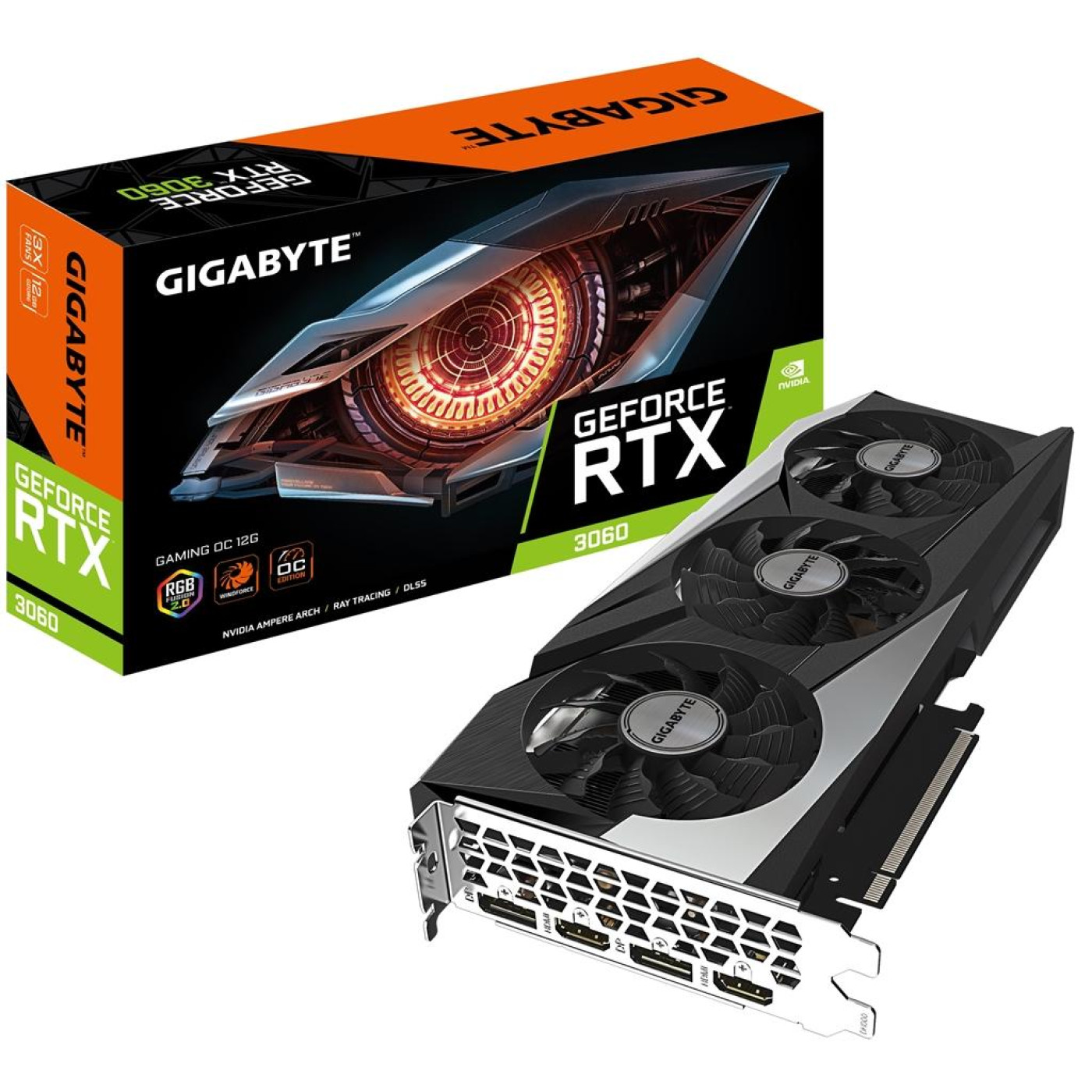 Видеокарта Gigabyte RTX 3060 12Gb Gaming OC (GV-N3060GAMING OC-12GD rev. 2.0) (GDDR6, 192 bit, PCI-E v4.0)