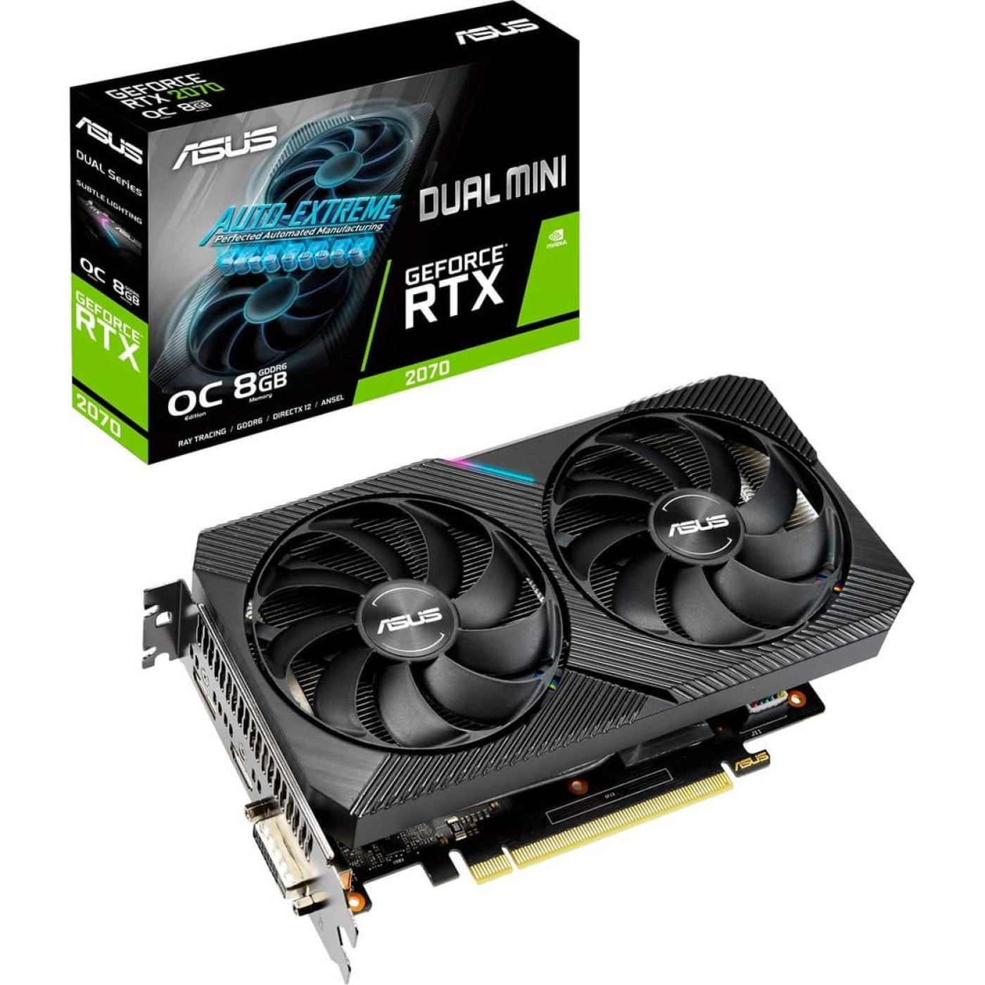 Видеокарта ASUS RTX 2070 8GB Dual Mini OC (DUAL-RTX2070-O8G-MINI) (GDDR6, 256 bit, PCI-E 3.0 x16) Б/у