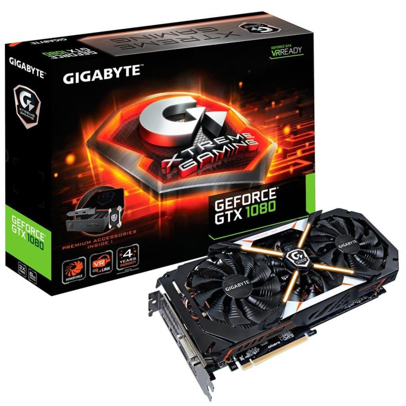 Видеокарта Gigabyte GTX 1080 8Gb Xtreme Gaming Premium Pack (GV-N1080XTREME-8GD-PP) (GDDR5X, 256 bit, PCI-E 3.0 x16) Б/у