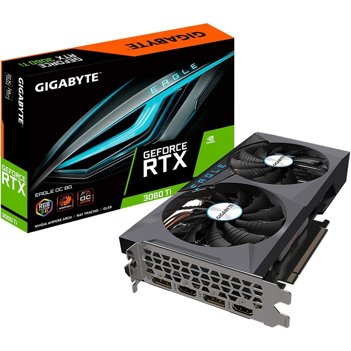 Видеокарта Gigabyte RTX 3060TI 8GB Eagle OC LHR (GV-N306TEAGLE OC-8GD rev. 2.0) (GDDR6, 256 bit, PCI-E 4.0 x16) Б/у