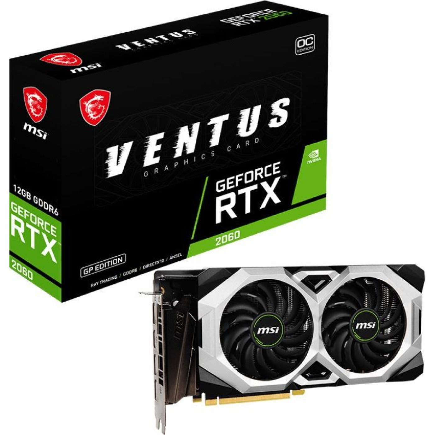 Відеокарта MSI RTX 2060 6Gb Ventus GP OC (RTX 2060 VENTUS GP OC) (GDDR6, 192 bit, PCI-E 3.0 x16) Б/в