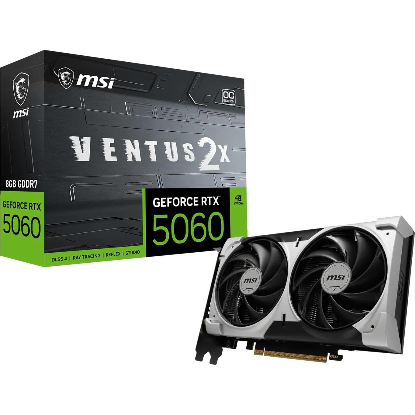 Відеокарта MSI RTX 5060 8G VENTUS 2X OC V1 (RTX 5060 8G VENTUS 2X OC V1) (GDDR7, 128 bit, PCI-E v5.0 x16)