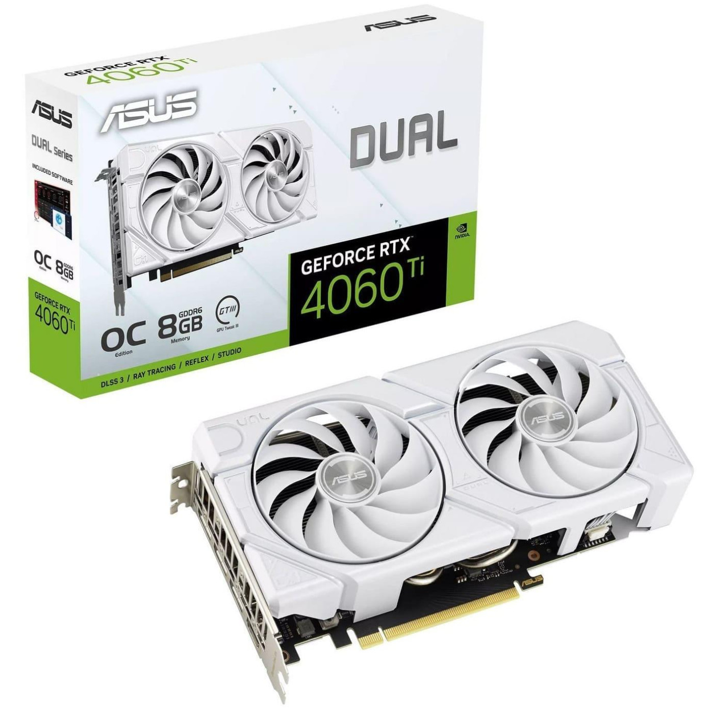 Видеокарта ASUS RTX 4060 Ti 8GB DUAL OC EVO билий (DUAL-RTX4060TI-O8G-EVO-WHITE) (GDDR6, 128 bit, PCI-E v4.0 x8)
