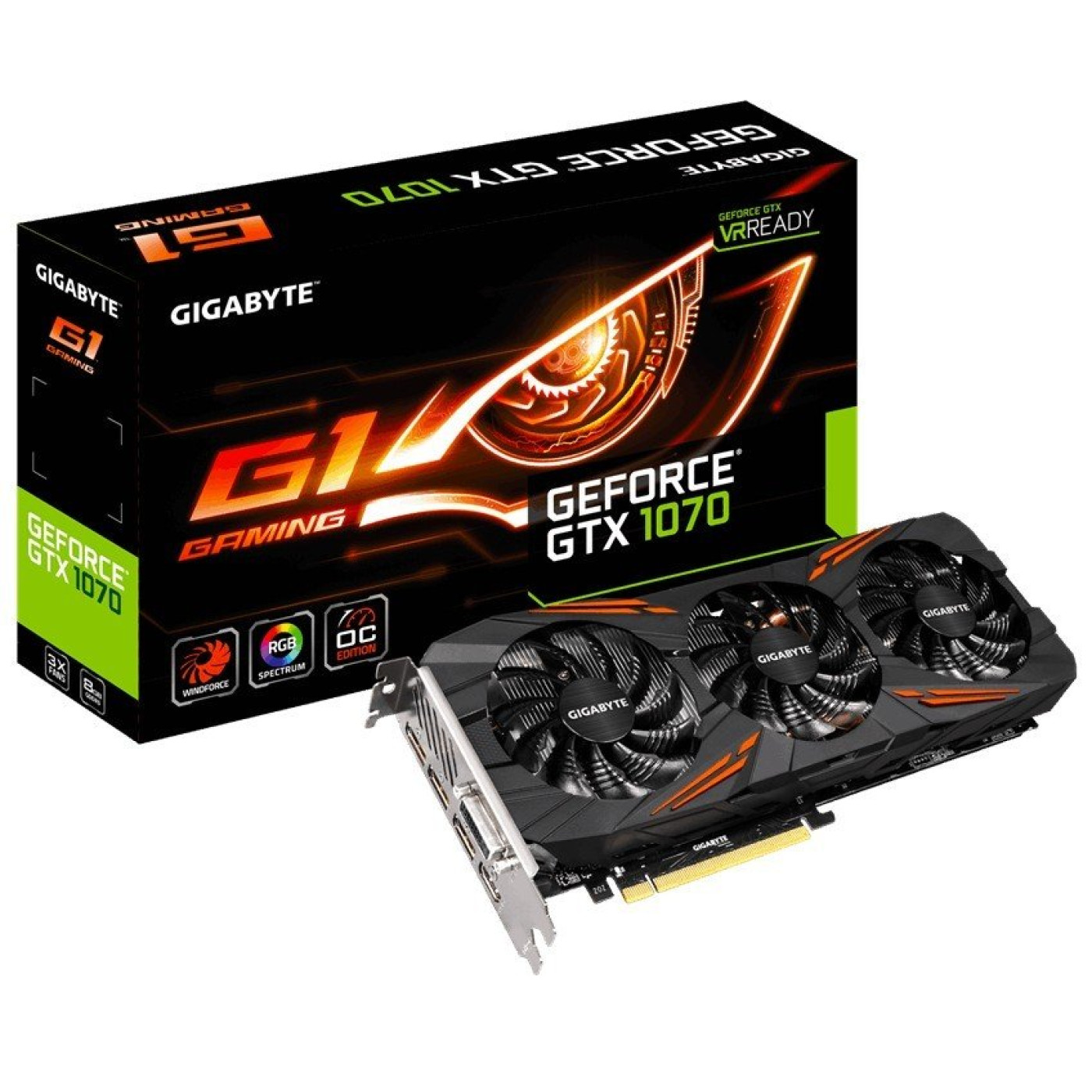 Видеокарта Gigabyte GTX 1070 8Gb Gaming G1 (GV-N1070G1 GAMING-8GD) (GDDR5, 256 bit, PCI-E v3.0) Б/у