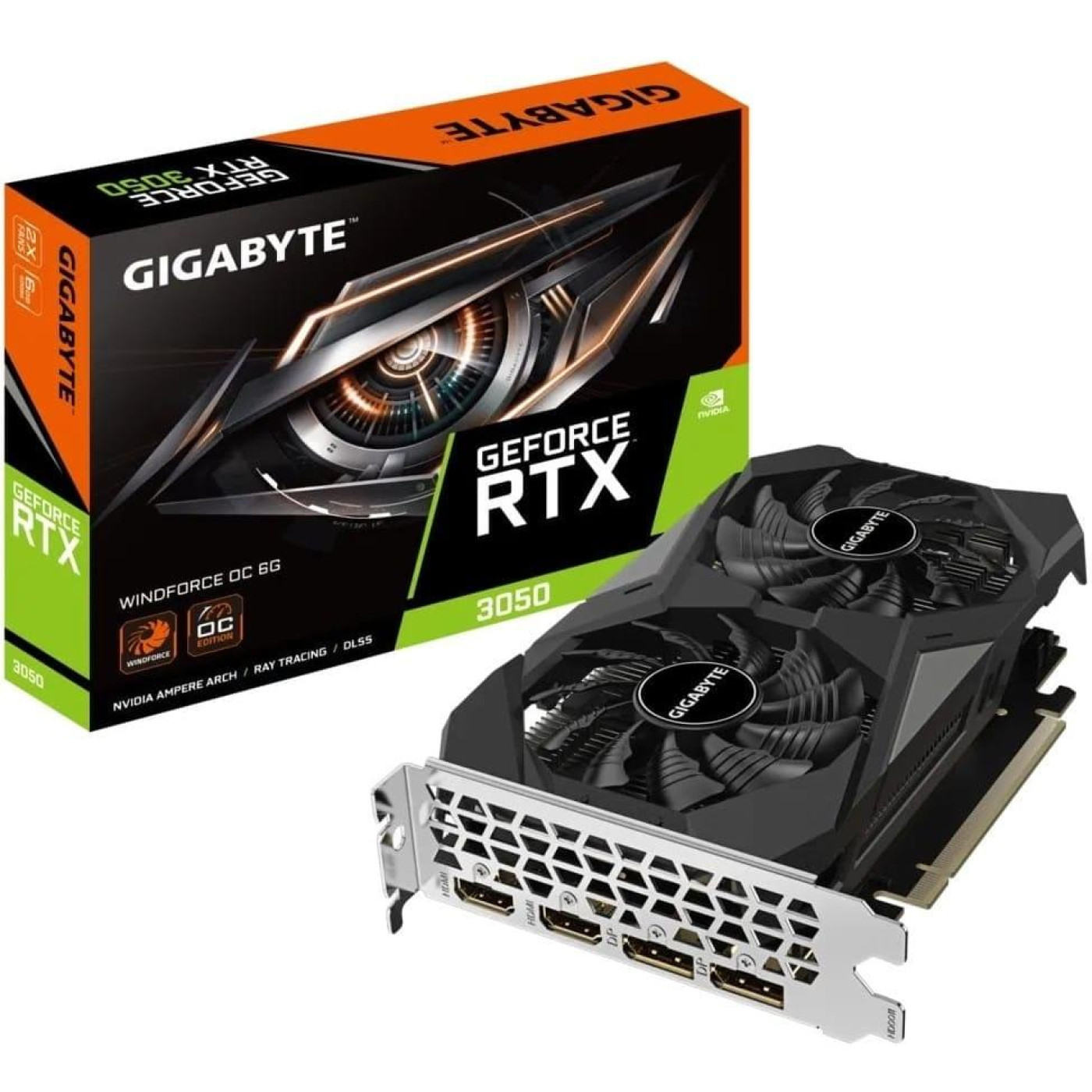 Видеокарта GIGABYTE RTX 3050 6Gb WINDFORCE OC (GV-N3050WF2OC-6GD) (GDDR6, 96 bit, PCI-E v4.0 x8) Б/у