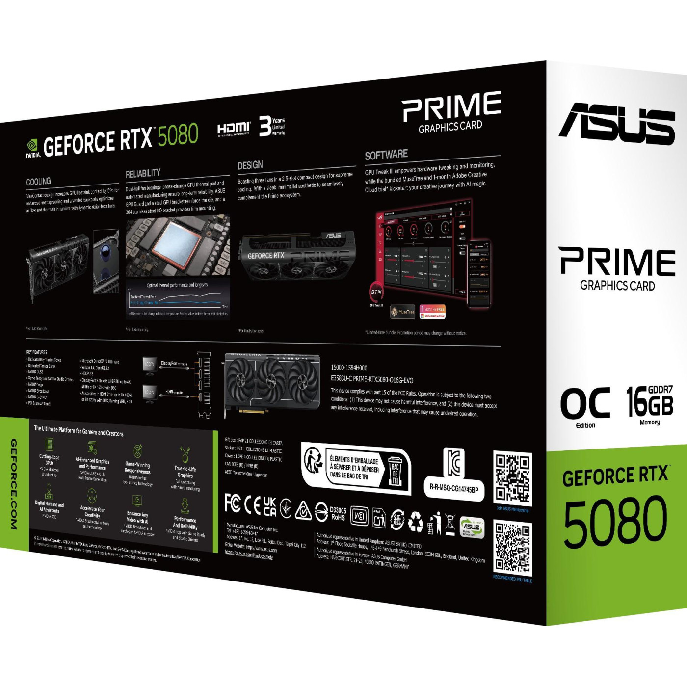 Видеокарта ASUS RTX 5080 16GB PRIME EVO OC (PRIME-RTX5080-O16G-EVO) (GDDR7, 256 bit, PCI-E v5.0 x16)