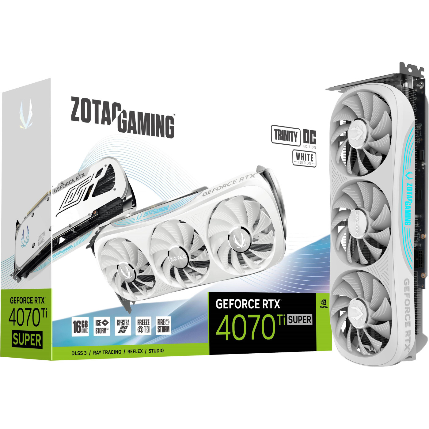 Видеокарта Zotac RTX 4070 Ti SUPER 16Gb Trinity OC White Edition (ZT-D40730Q-10P) (GDDR6X, 256 bit, PCI-E v4.0) Б/у