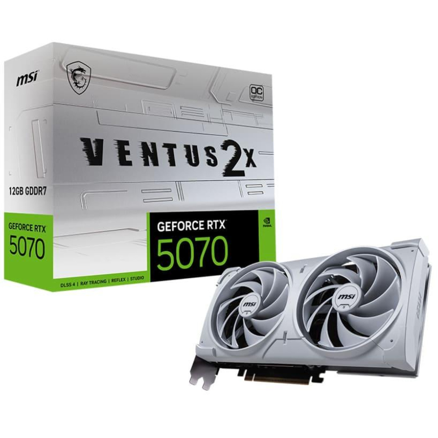 Видеокарта MSI RTX 5070 12G VENTUS 2X OC WHITE (RTX 5070 12G VENTUS 2X OC WHITE) (GDDR7, 192 bit, PCI-E v5.0)