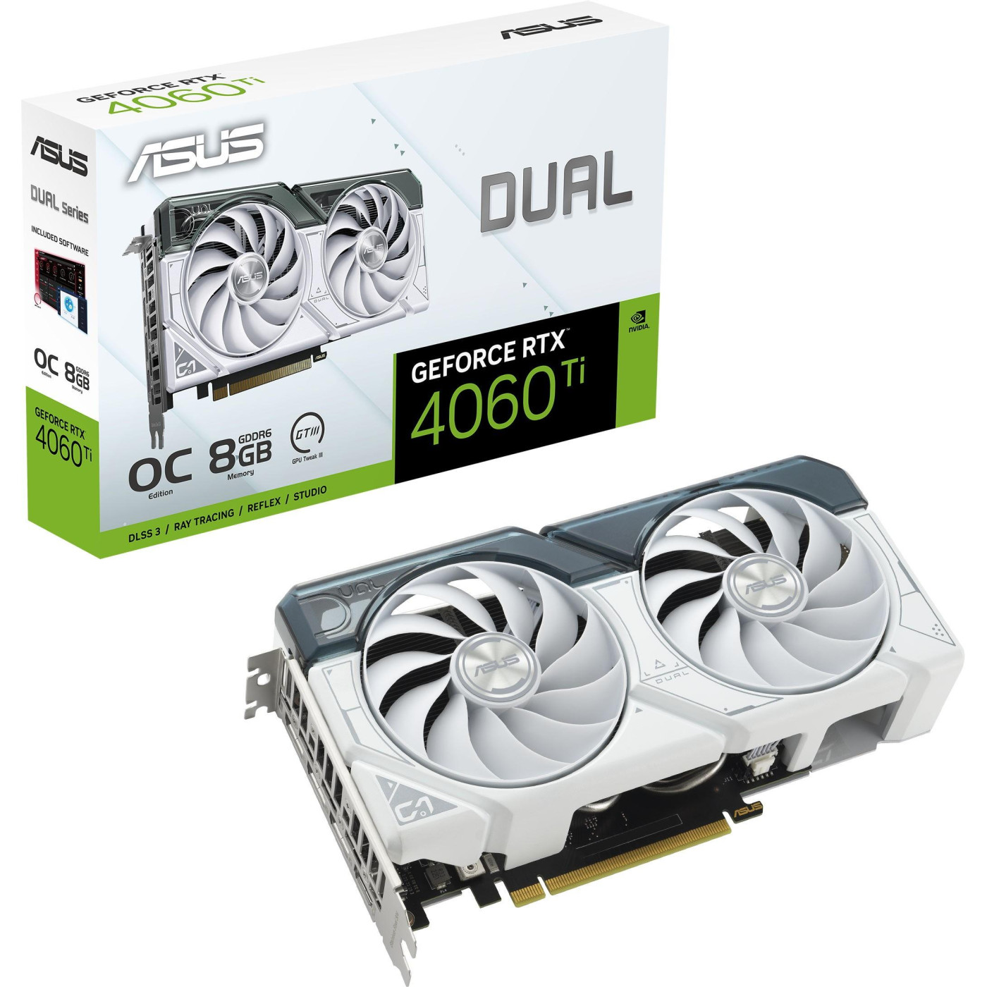 Видеокарта ASUS RTX 4060 TI 8GB DUAL OC WHITE (DUAL-RTX4060TI-O8G-WHITE) (GDDR6, 128 bit, PCI-E v4.0) Б/у