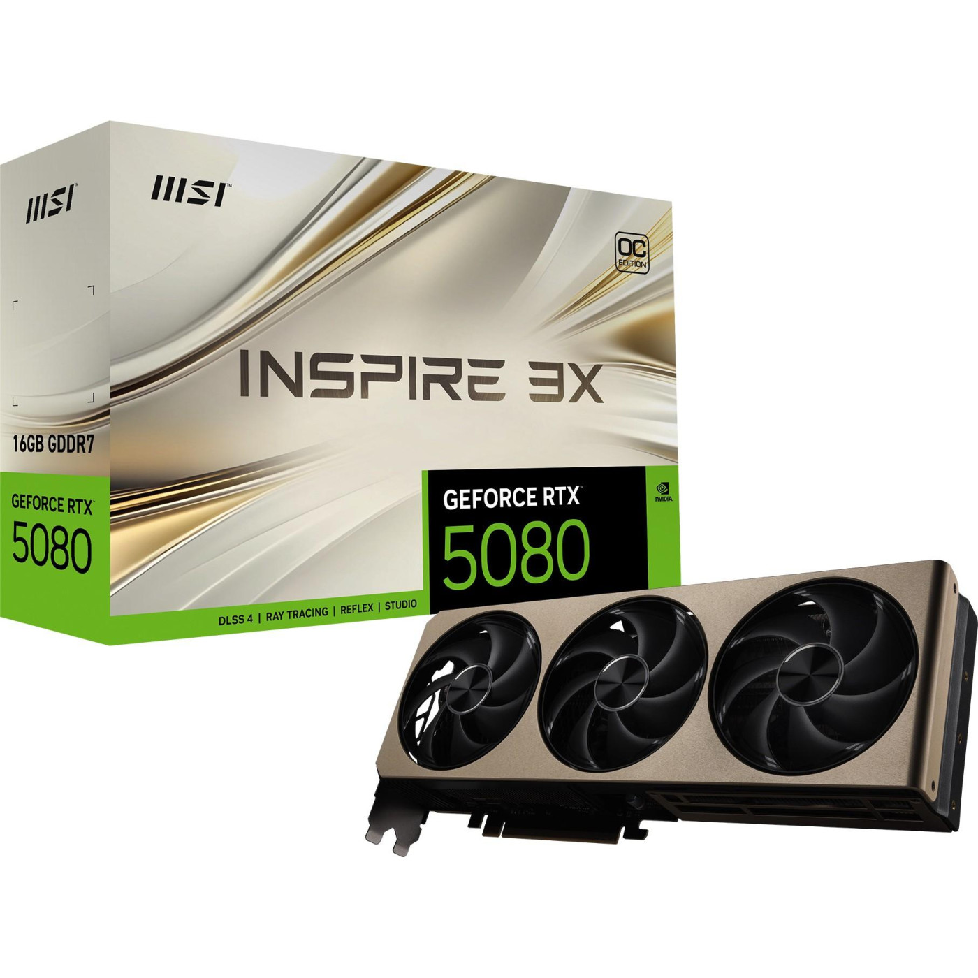 Відеокарта MSI RTX 5080 16G INSPIRE 3X OC (RTX 5080 16G INSPIRE 3X OC) (GDDR7, 256 bit, PCI-E v5.0 x16)