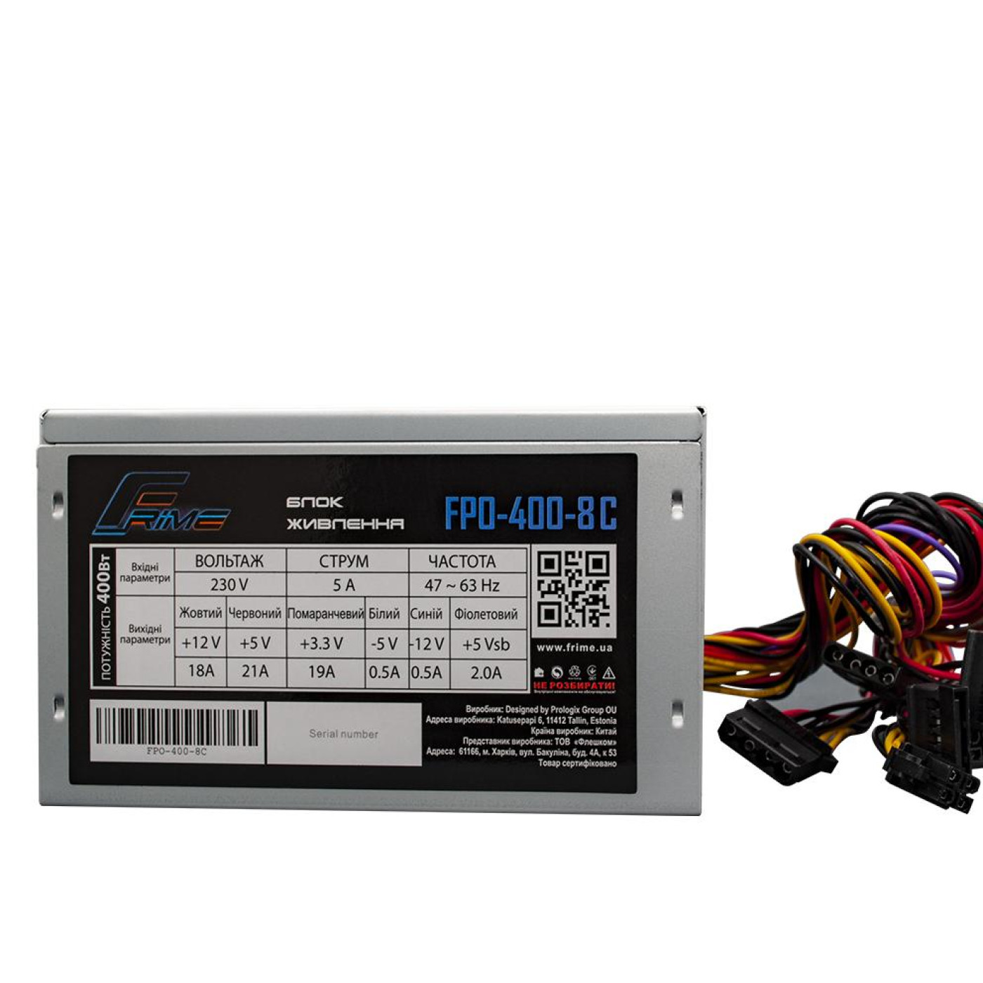 Блок питания Frime FPO-400-8C_OEM (без кабеля питания) (FPO-400-8C_OEM)