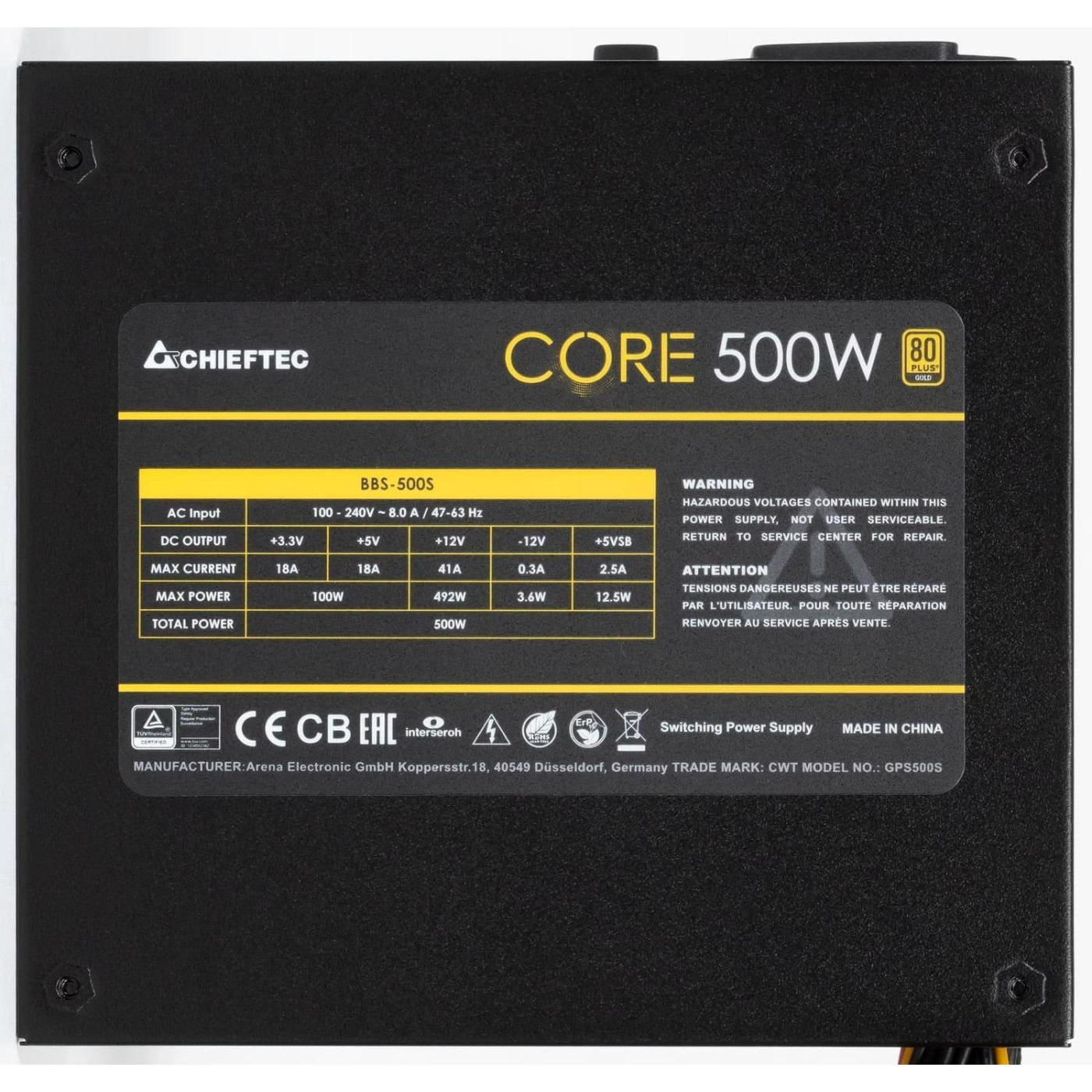 Блок питания Chieftec Core 500W 80+ Gold (BBS-500S) Black